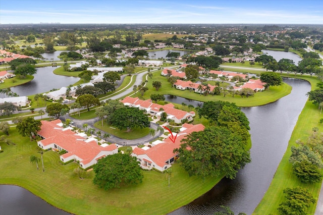 aerial view with a water view