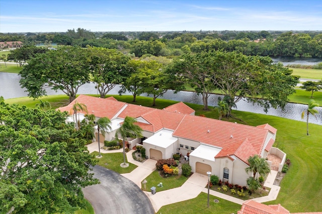 aerial view with a water view