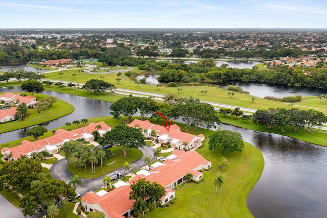 bird's eye view featuring a water view