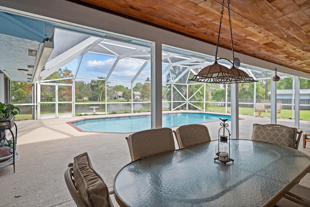 view of pool with a water view