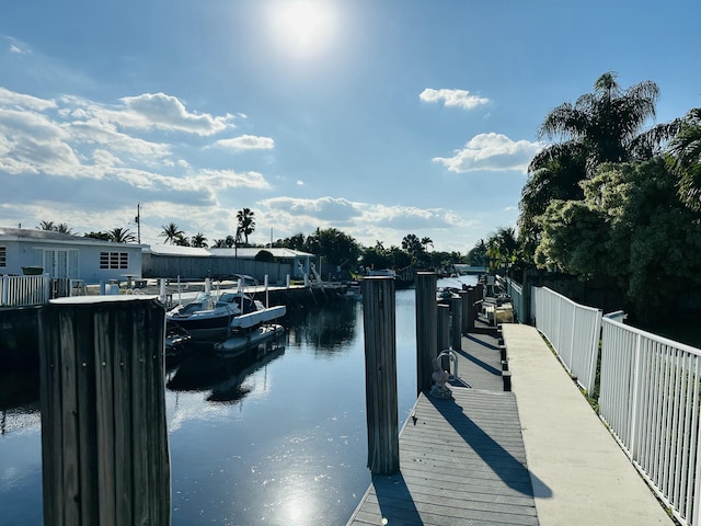 view of dock with a water view