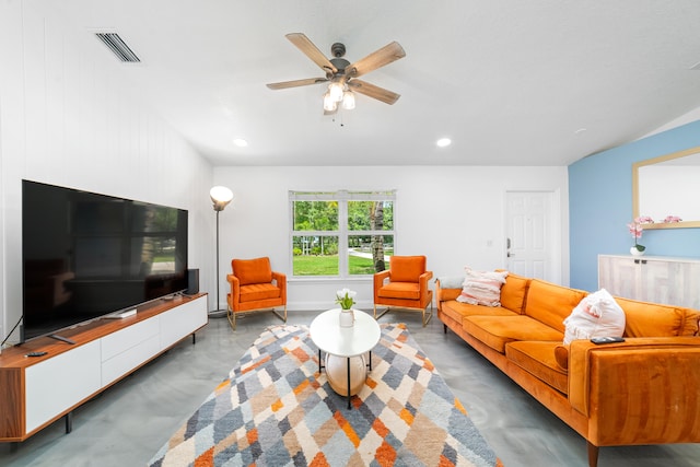 living room with ceiling fan