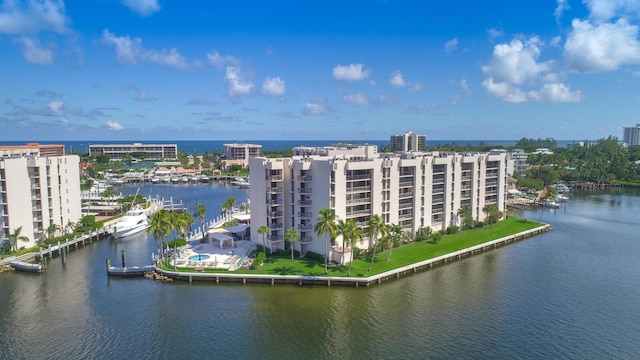 aerial view with a water view