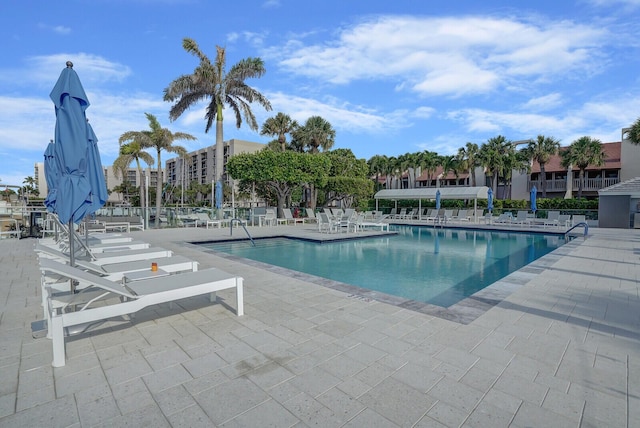 view of pool featuring a patio