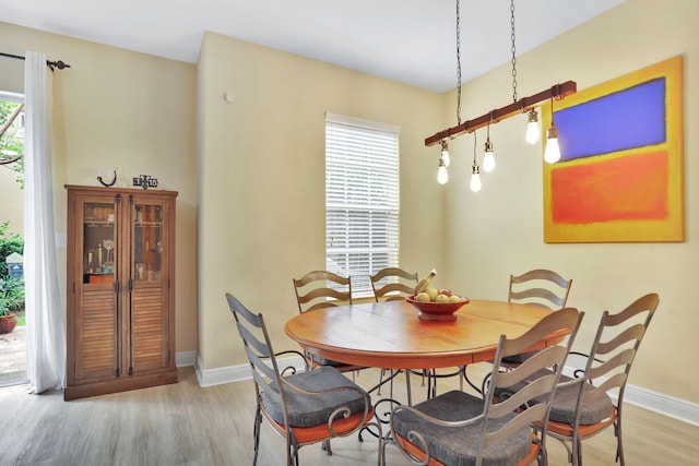 dining room with light hardwood / wood-style flooring and a healthy amount of sunlight