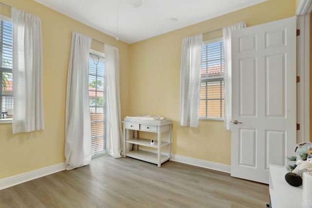 interior space featuring light hardwood / wood-style flooring and multiple windows