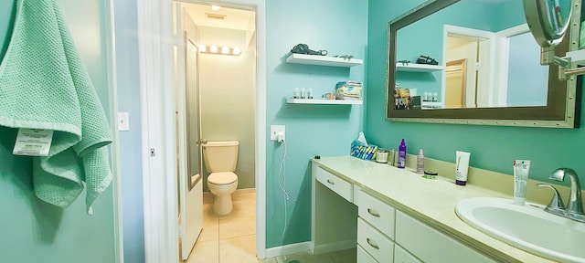 bathroom featuring tile patterned flooring, toilet, and vanity