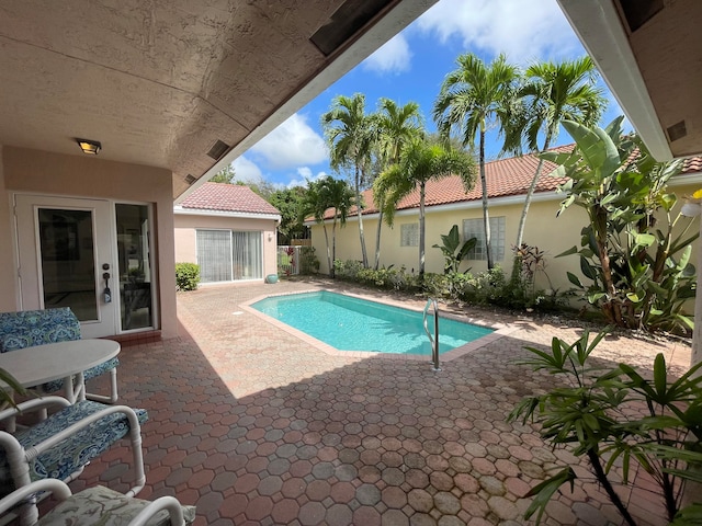 view of swimming pool with a patio area