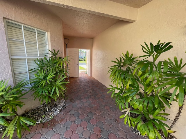 view of exterior entry featuring a patio