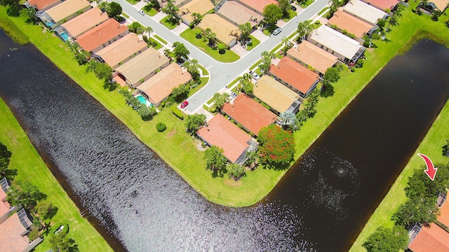 drone / aerial view featuring a water view