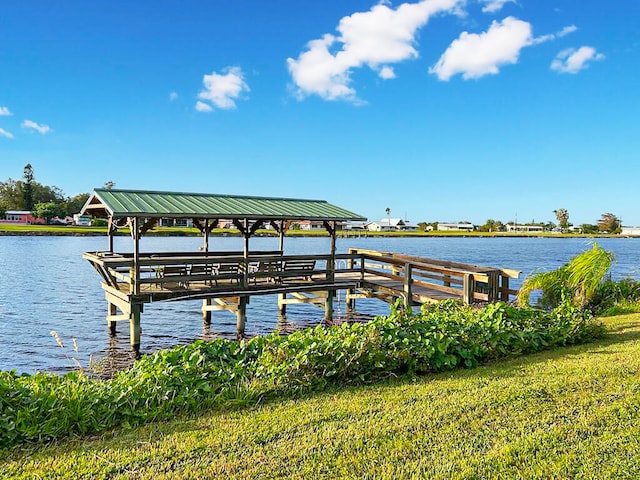 dock area featuring a water view