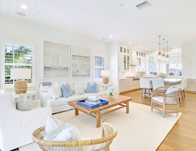 living room with light wood-type flooring