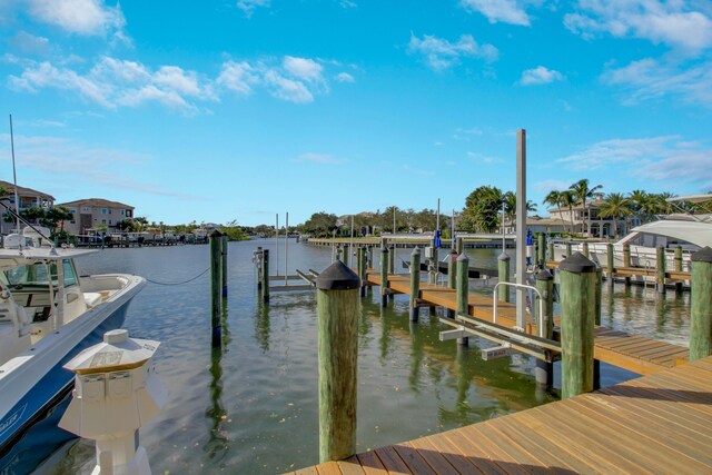 dock area with a water view