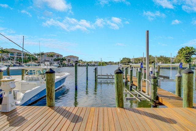 view of dock with a water view