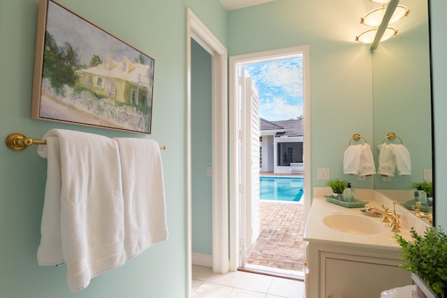 bathroom with vanity and tile patterned floors