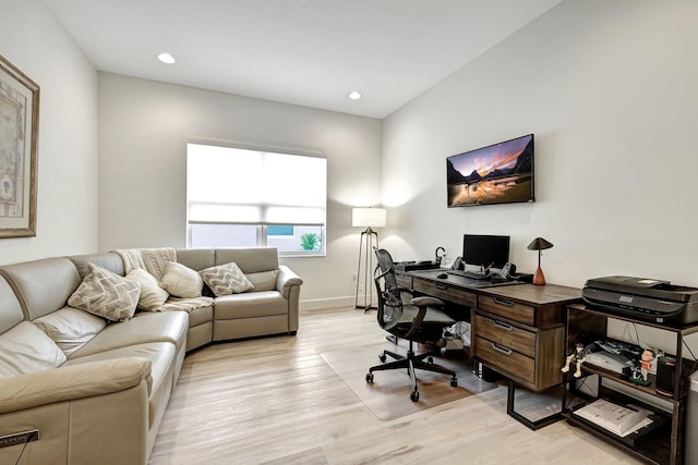 home office featuring light wood-type flooring