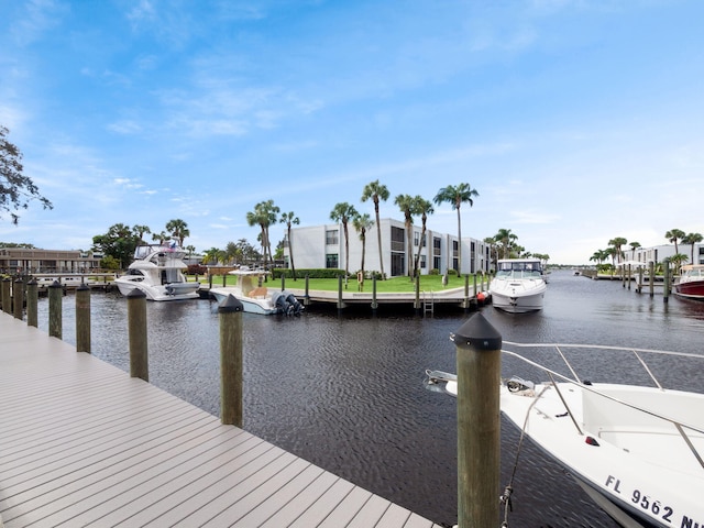 dock area featuring a water view