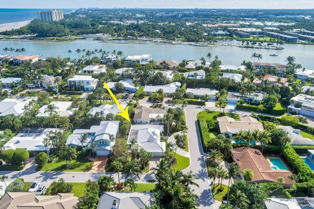 aerial view with a water view