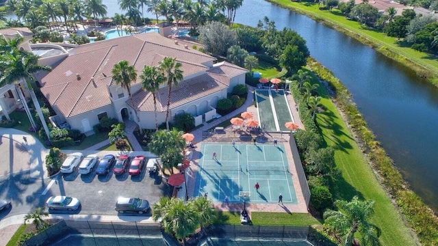 aerial view featuring a water view