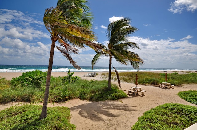 view of water feature with a view of the beach