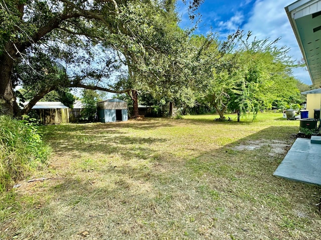 view of yard with a shed