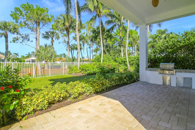 view of patio featuring a grill and exterior kitchen