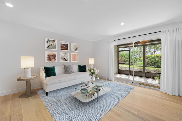 living room with light hardwood / wood-style flooring