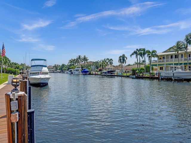 view of dock with a water view