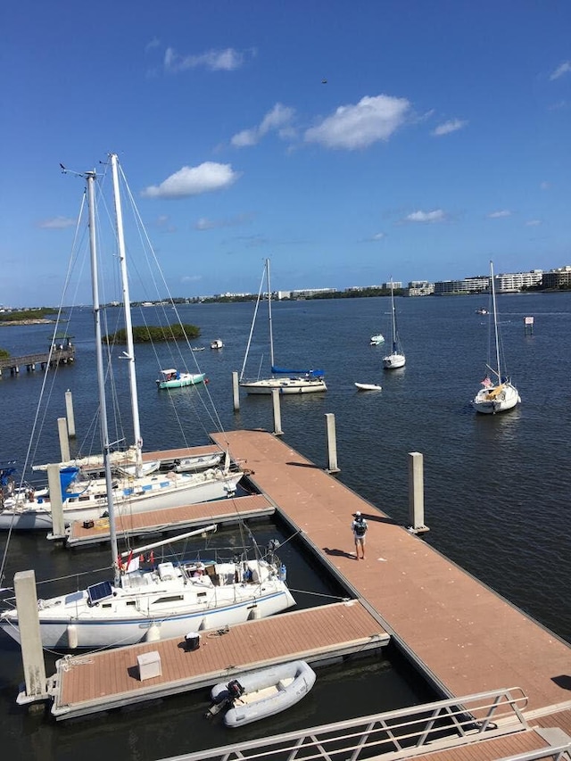 dock area with a water view