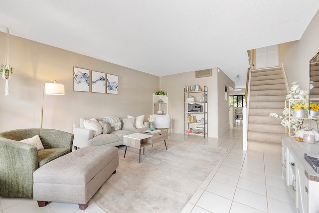 living room with light tile patterned floors