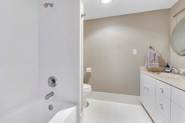 full bathroom featuring vanity, toilet, tile patterned floors, and shower / washtub combination