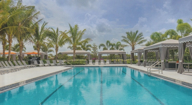 view of swimming pool featuring a patio