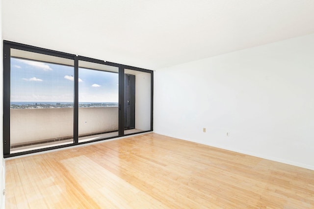 unfurnished room featuring expansive windows and hardwood / wood-style flooring