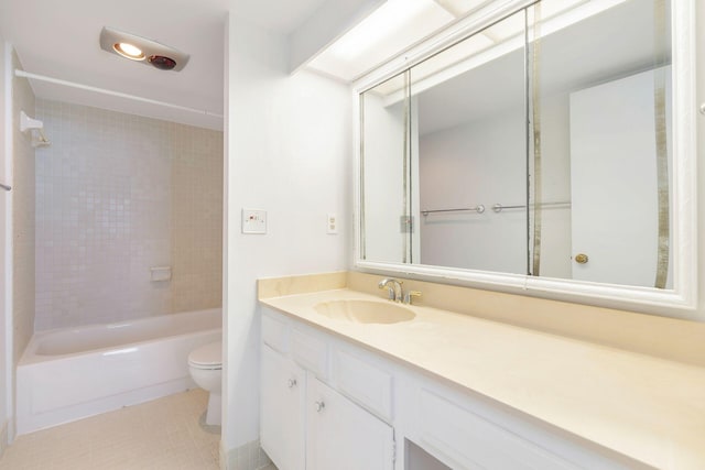 full bathroom featuring tile patterned flooring, vanity, toilet, and tiled shower / bath combo