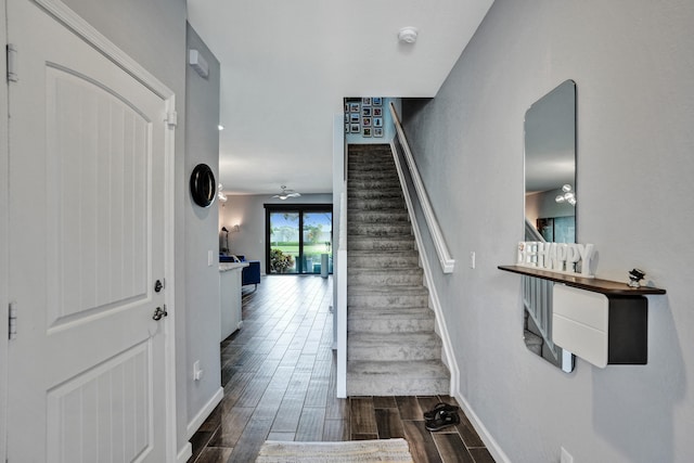 interior space featuring hardwood / wood-style flooring and ceiling fan