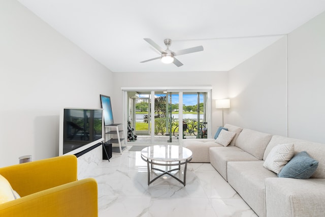 living room with ceiling fan