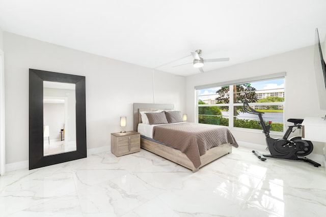 2801 N Palm Aire Dr Unit 106, Pompano Beach, FL 33069 - bedroom featuring ceiling fan, baseboards, and marble finish floor