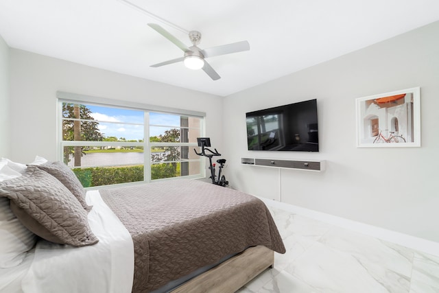 2801 N Palm Aire Dr Unit 106, Pompano Beach, FL 33069 - bedroom featuring marble finish floor, baseboards, and a ceiling fan