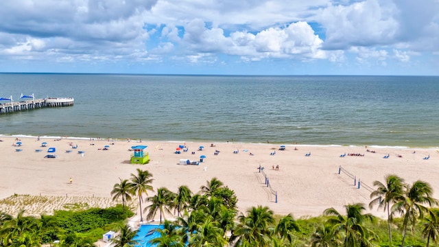 property view of water featuring a view of the beach