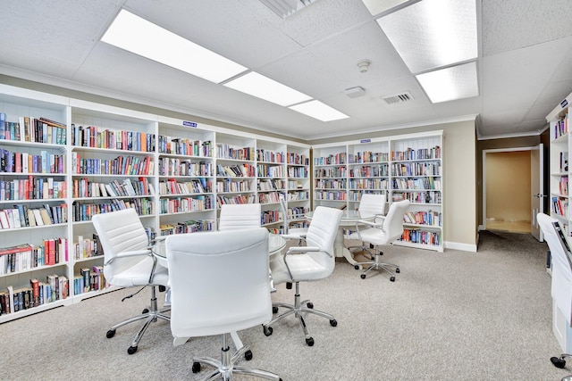 home office featuring light carpet