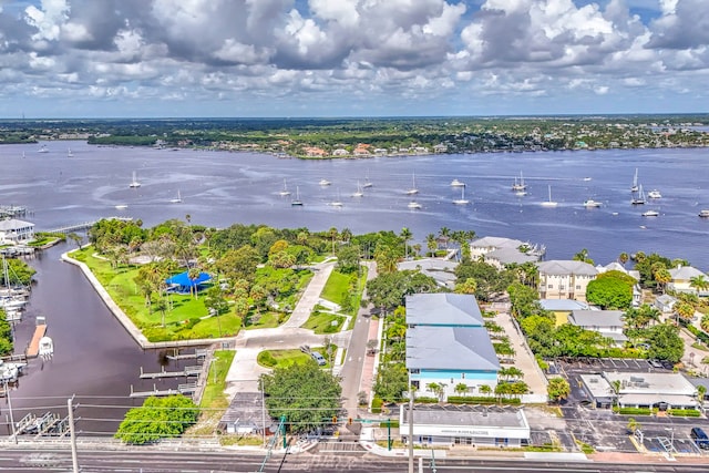 aerial view featuring a water view