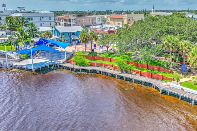 bird's eye view featuring a water view