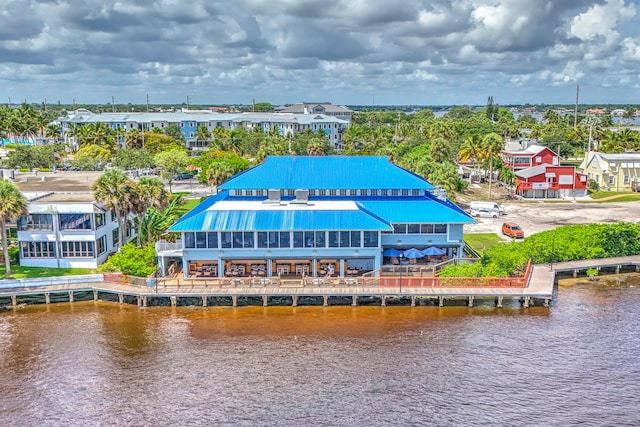 aerial view featuring a water view