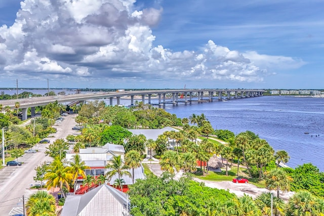 aerial view featuring a water view