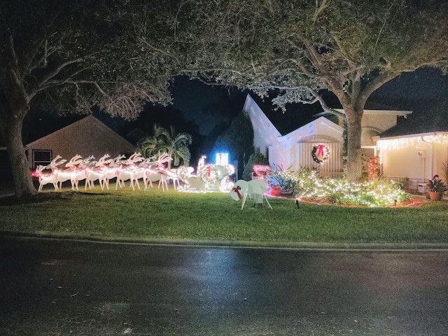 view of yard at night