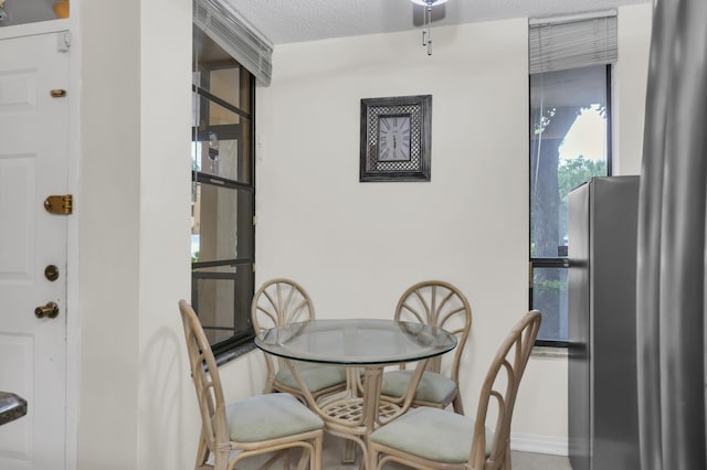 dining area featuring a textured ceiling