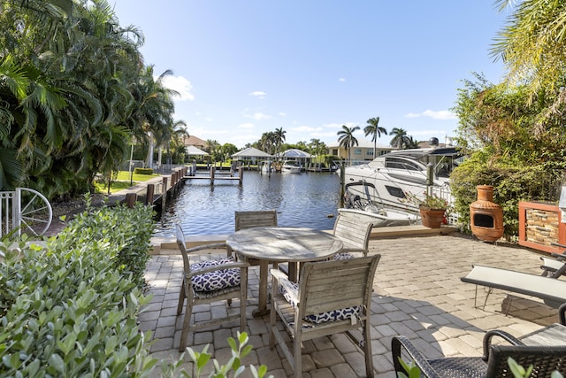 view of patio / terrace with a water view