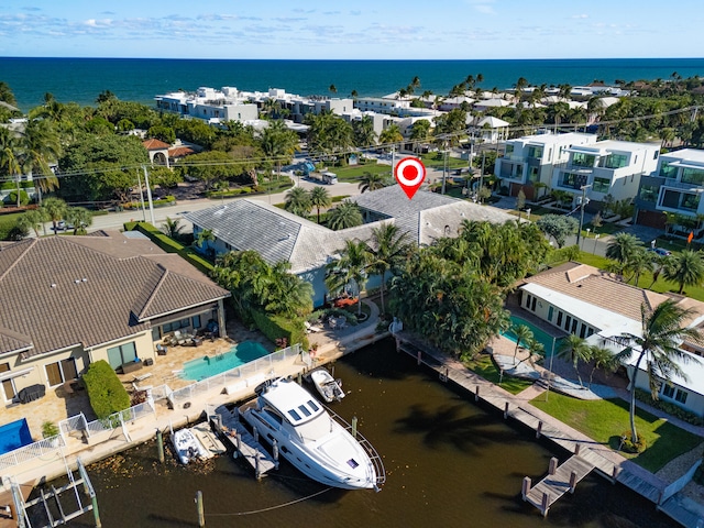 bird's eye view featuring a water view