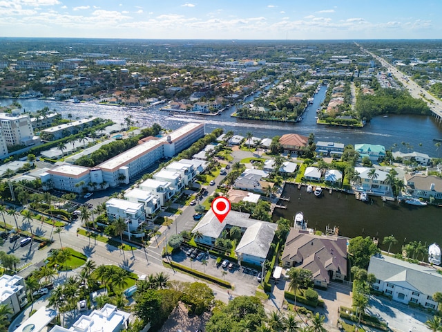 aerial view featuring a water view