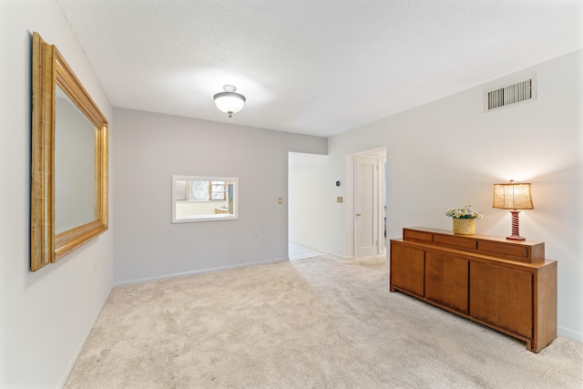 empty room featuring light carpet and a textured ceiling